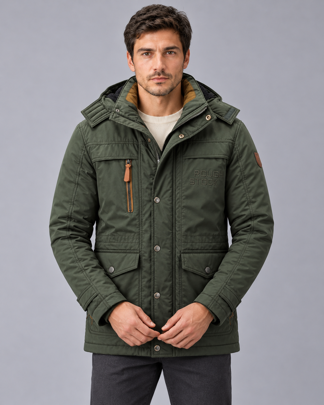 Men's Hooded Parka Coat with Pockets