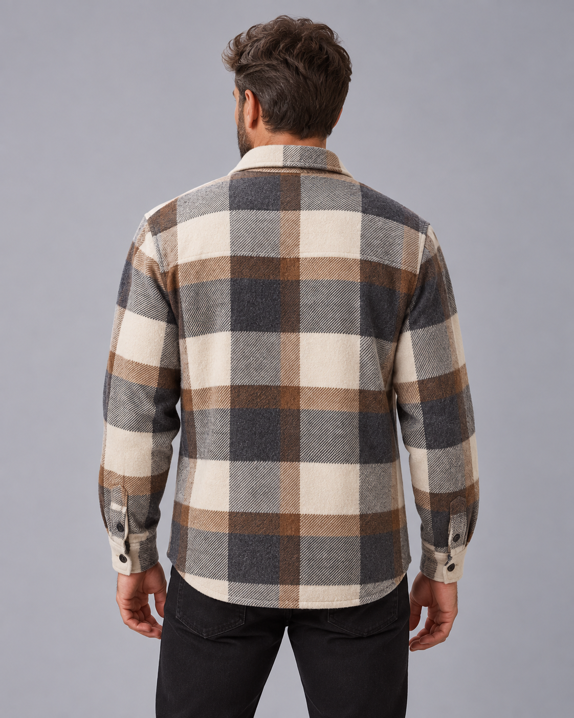 Men's Check Overshirt – Button-Through Shirt Jacket with Chest Pocket