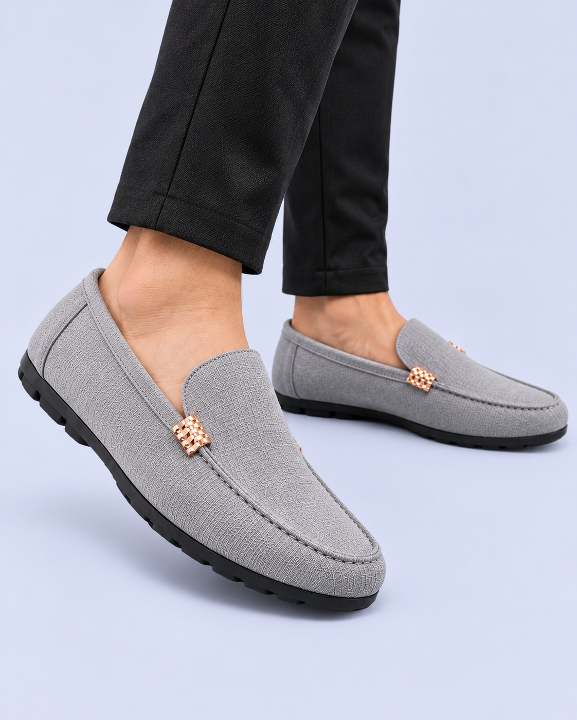 Men's Canvas Slip-On Loafers with Metal Detail