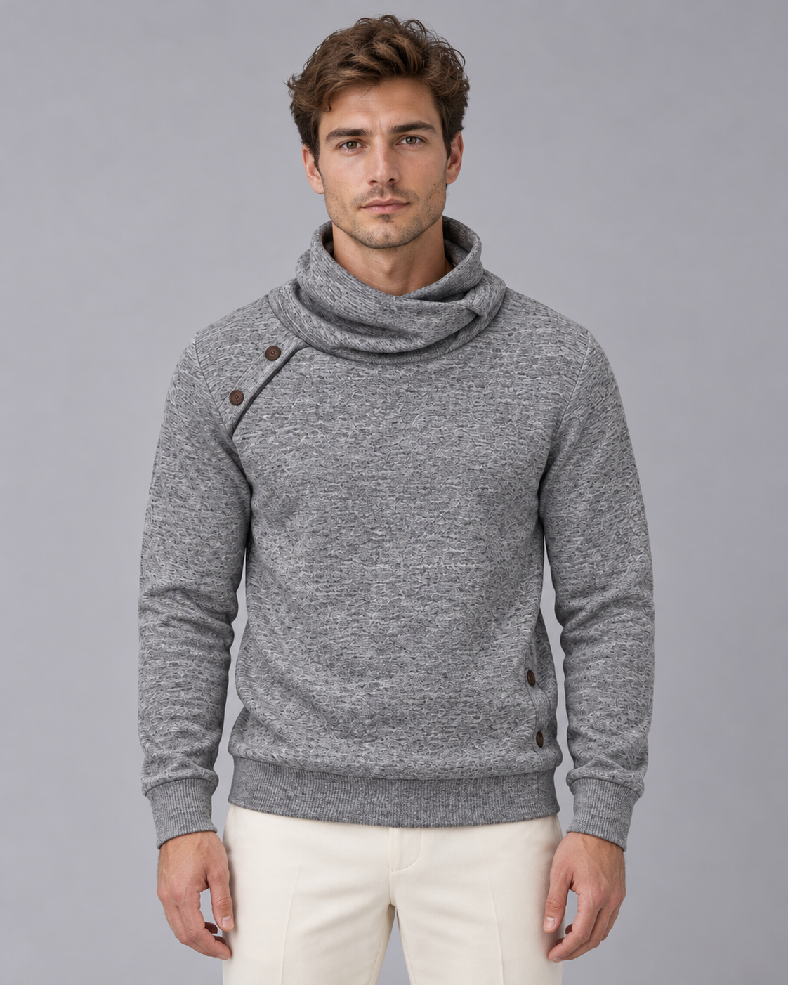 Men's Roll Neck Jumper with Button Detail