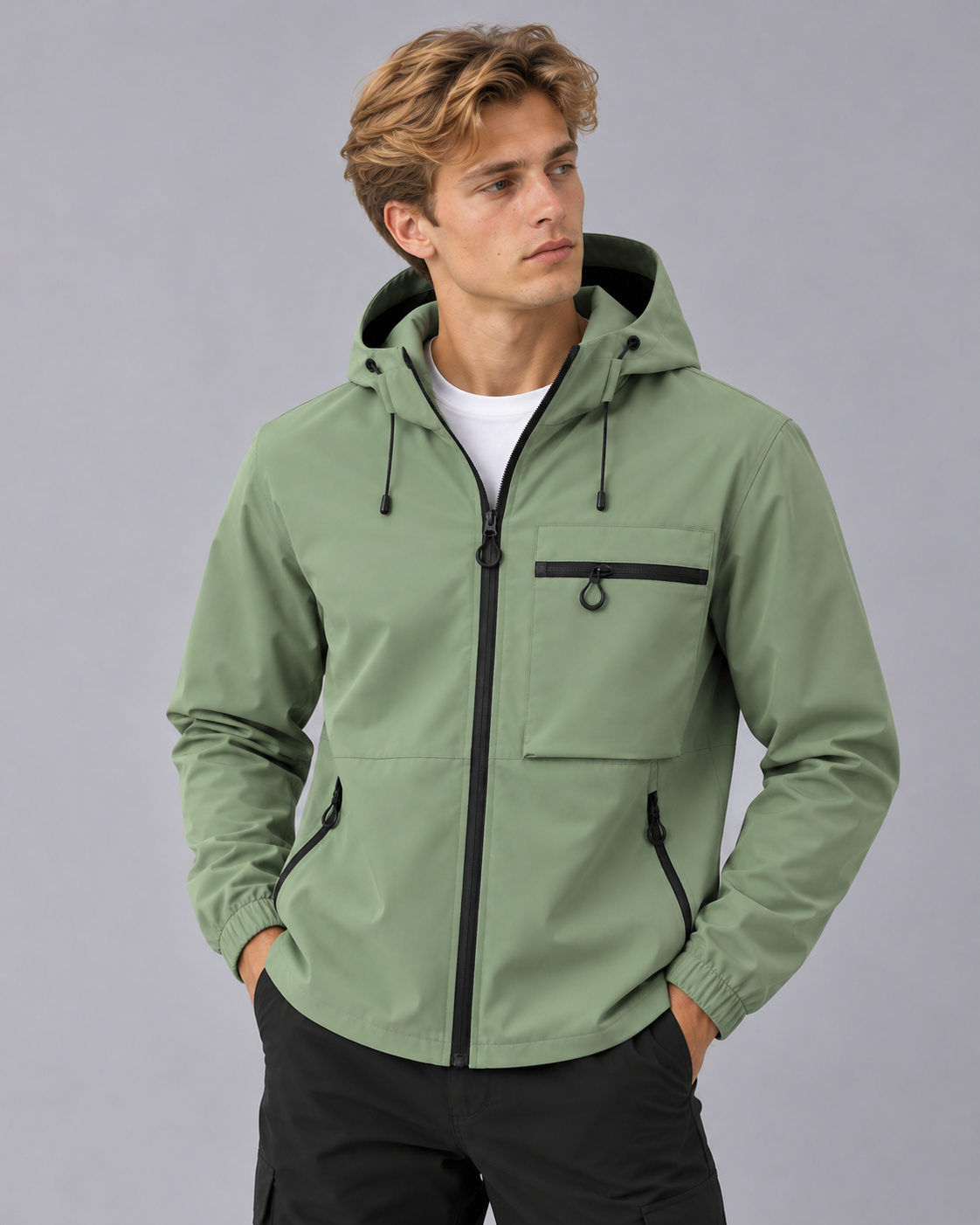 Men's Lightweight Hooded Jacket with Zip Chest Pocket