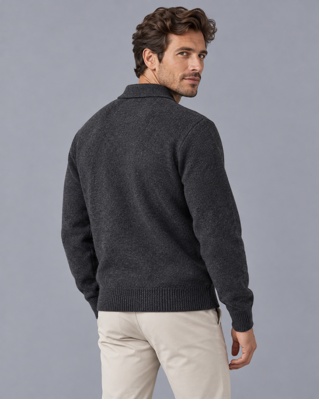 Men's Cashmere Blend Knitted Polo Jumper with Button Collar