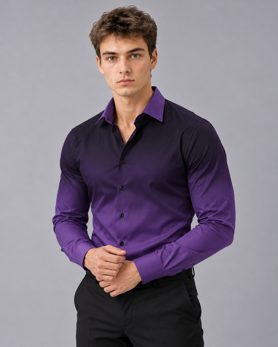 Men's Ombre Shirt with Long Sleeves and Classic Collar
