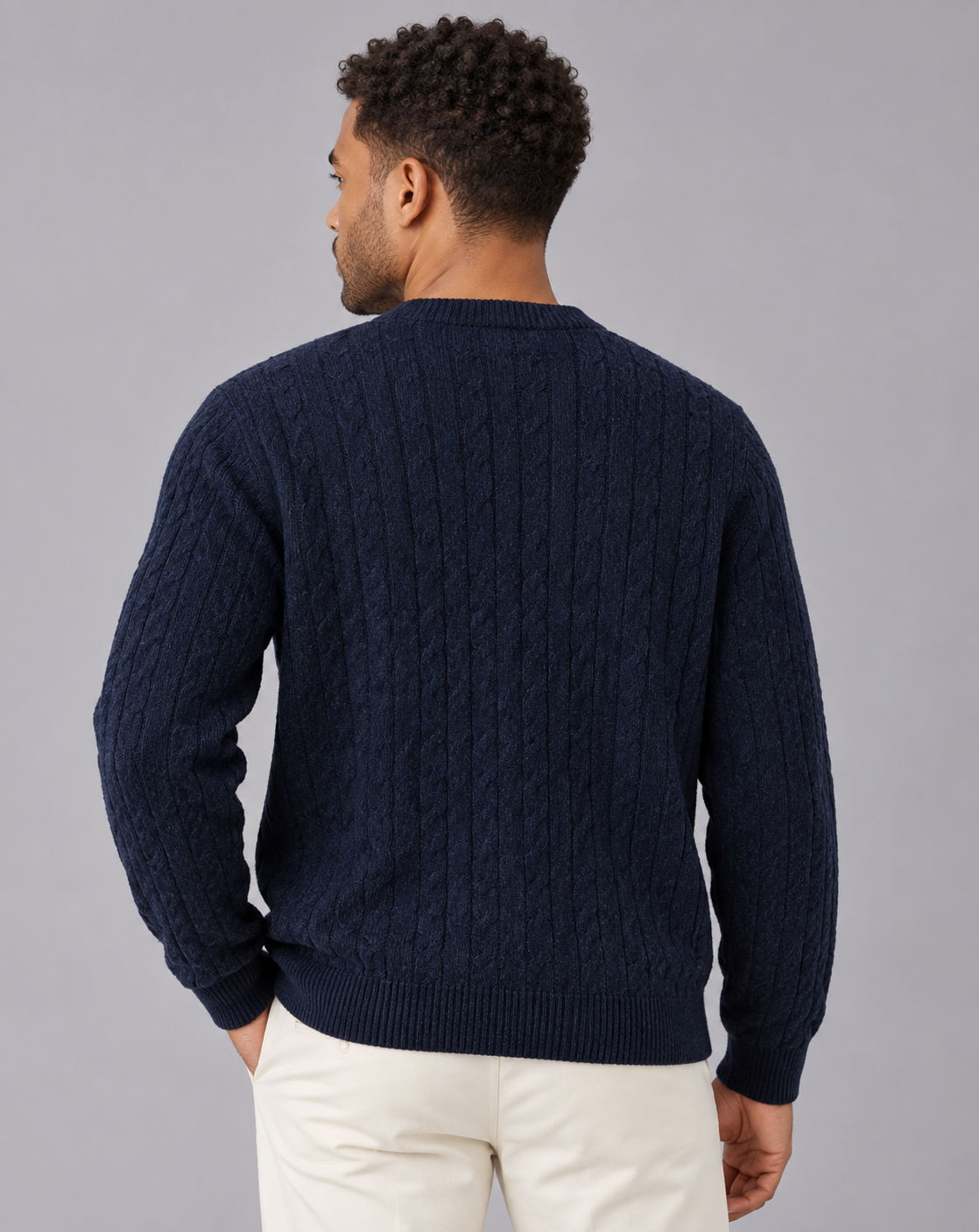 Men's Cable Knit Cardigan – Crew Neck, Six-Button Front, Relaxed Fit