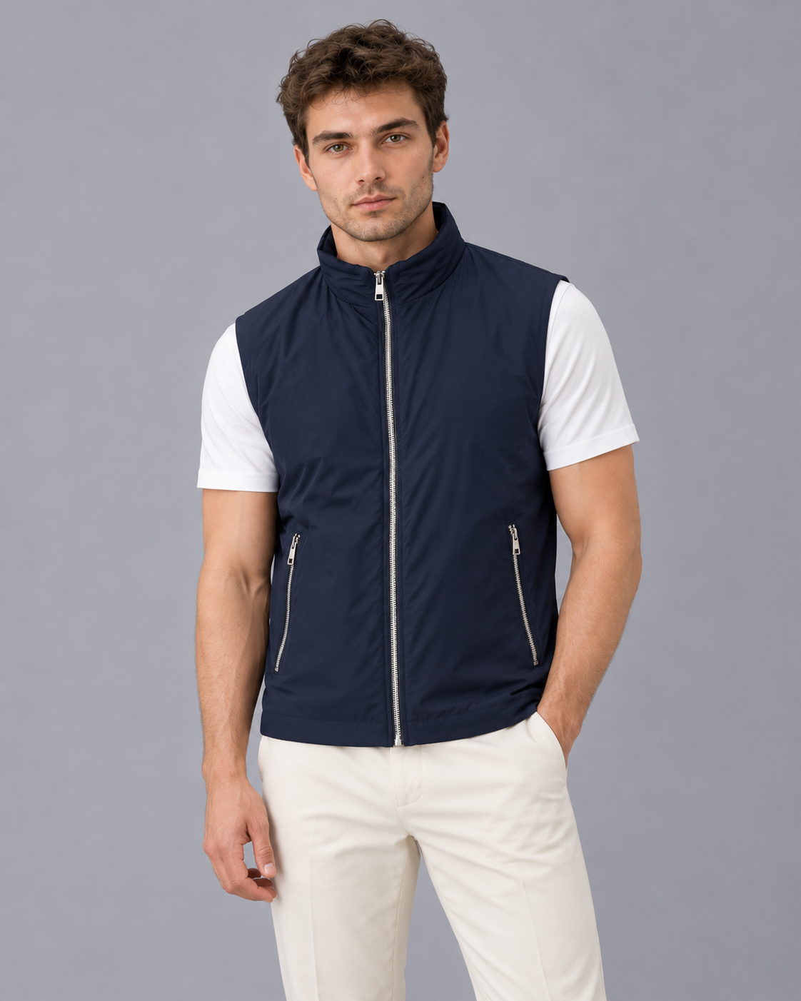 Men's Gilet with Stand Collar – Full-Zip Sleeveless Bodywarmer with Zip Pockets