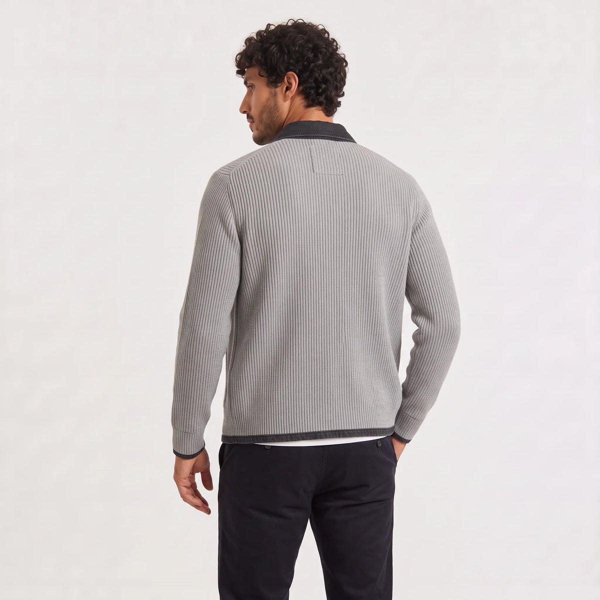 Men's Denim Knit Cardigan | Stylish Tailored Layer with Contrast Trim 4