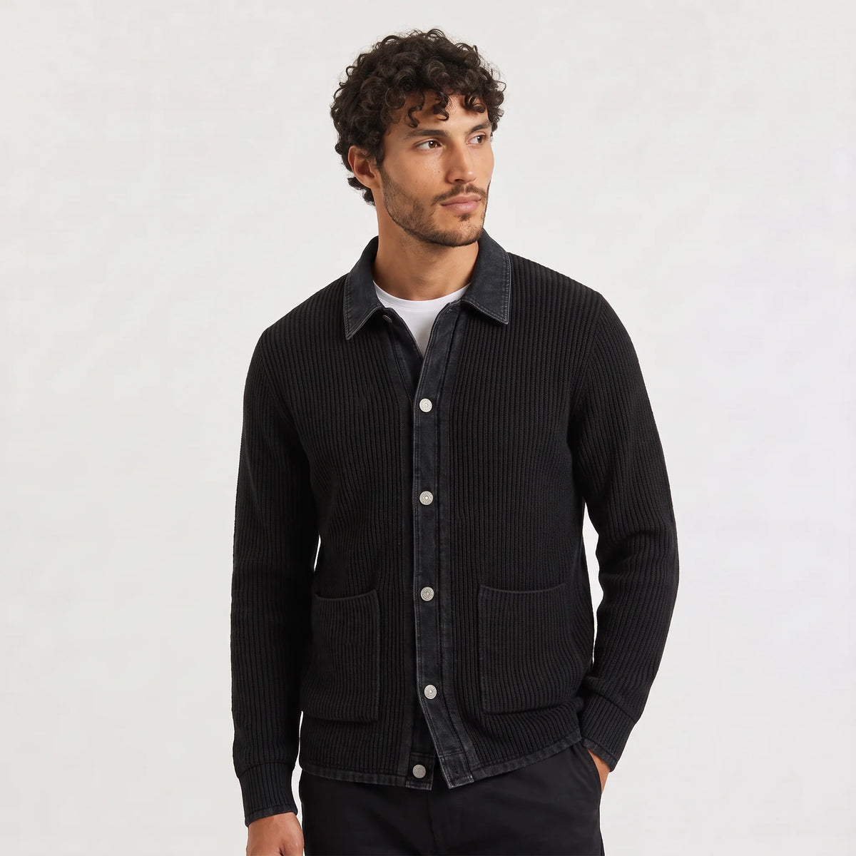 Men's Denim Knit Cardigan | Stylish Tailored Layer with Contrast Trim 6