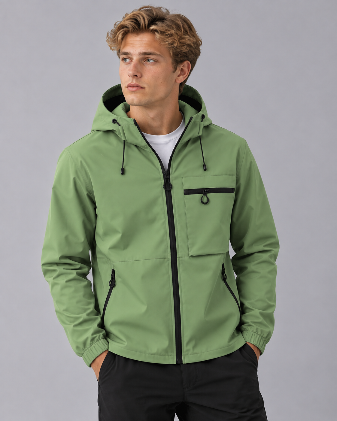Men's Lightweight Hooded Jacket with Zip Chest Pocket