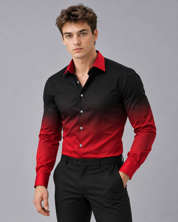 Men's Ombre Shirt with Long Sleeves and Classic Collar