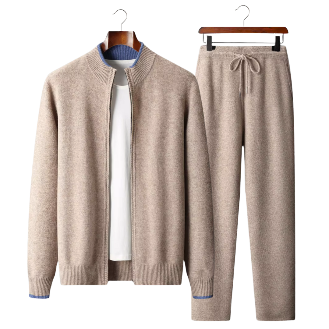 Men's 100% Merino Wool Tracksuit with Zip-Up Jacket and Drawstring Joggers