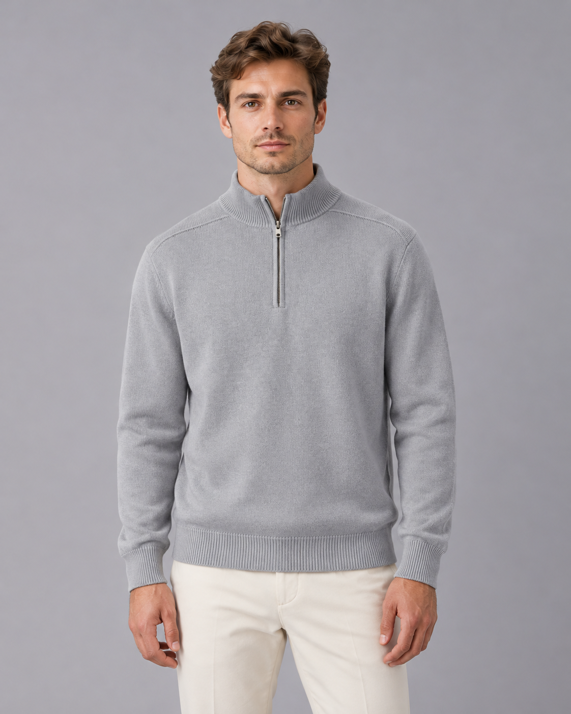 Men's 100% Merino Wool Quarter Zip Jumper with High Collar