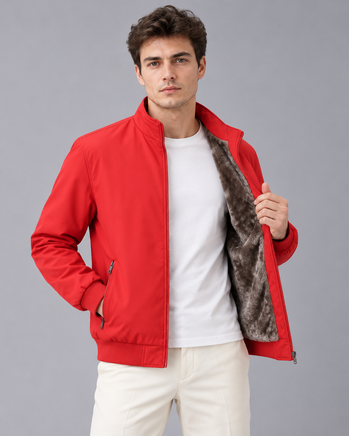 Men's Bomber Jacket with Plush Lining