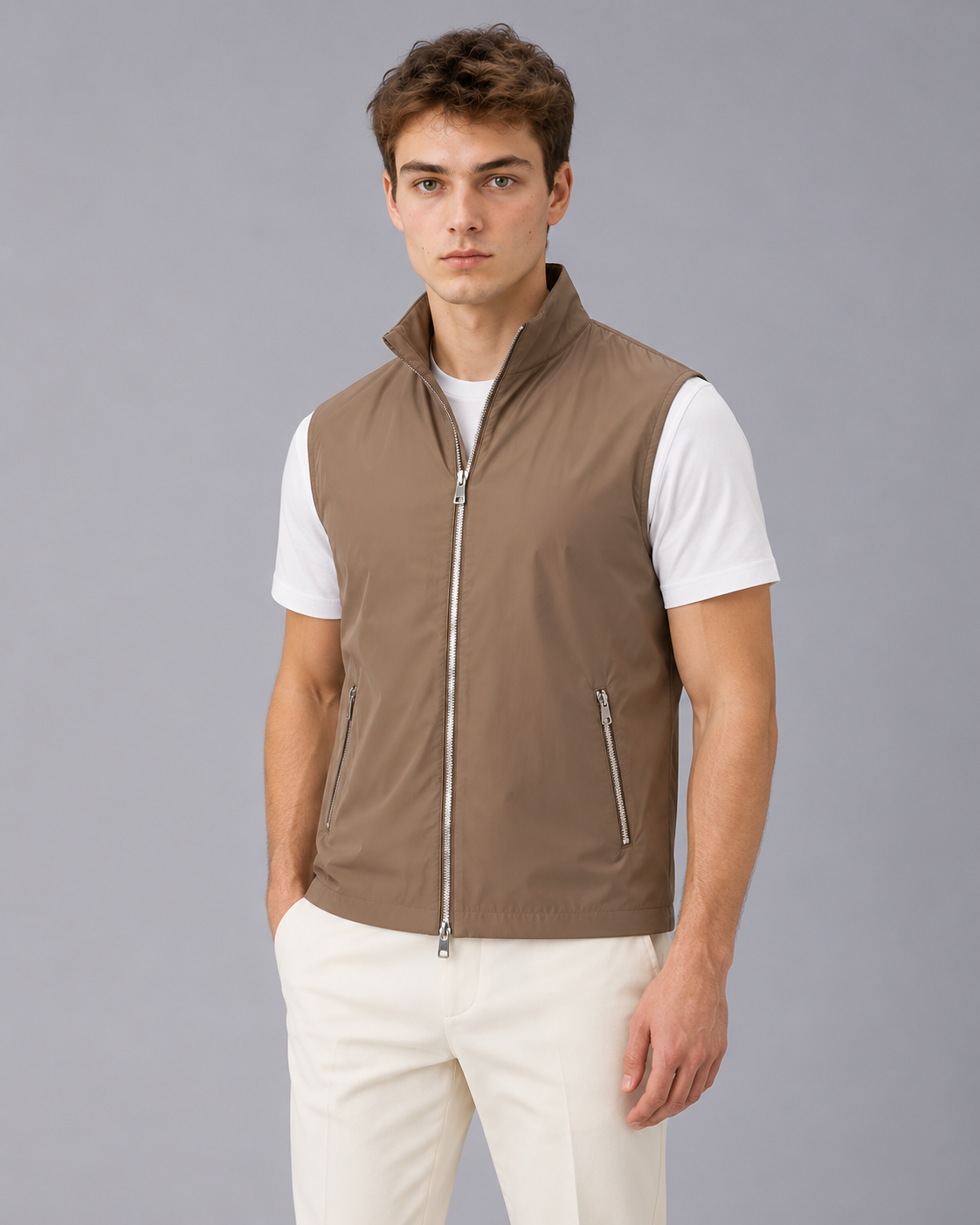 Men's Gilet with Stand Collar – Full-Zip Sleeveless Bodywarmer with Zip Pockets