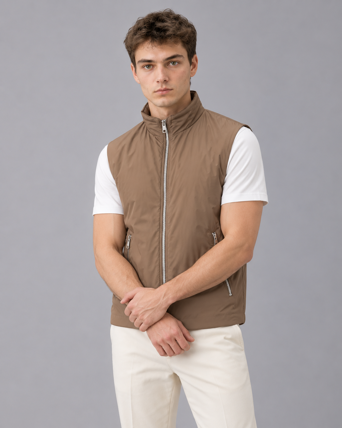Men's Gilet with Stand Collar – Full-Zip Sleeveless Bodywarmer with Zip Pockets