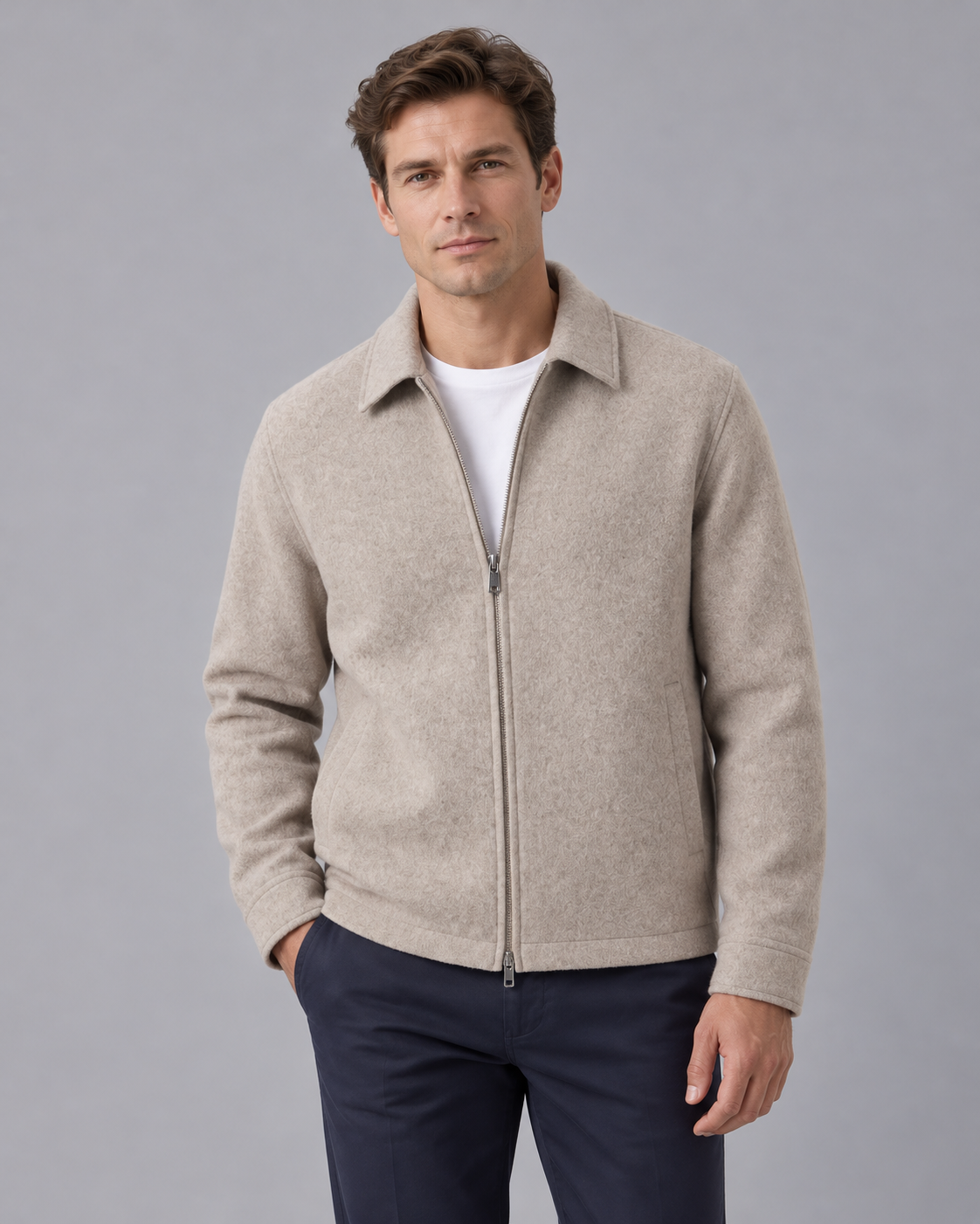 Men's Wool Jacket with Zip Fastening