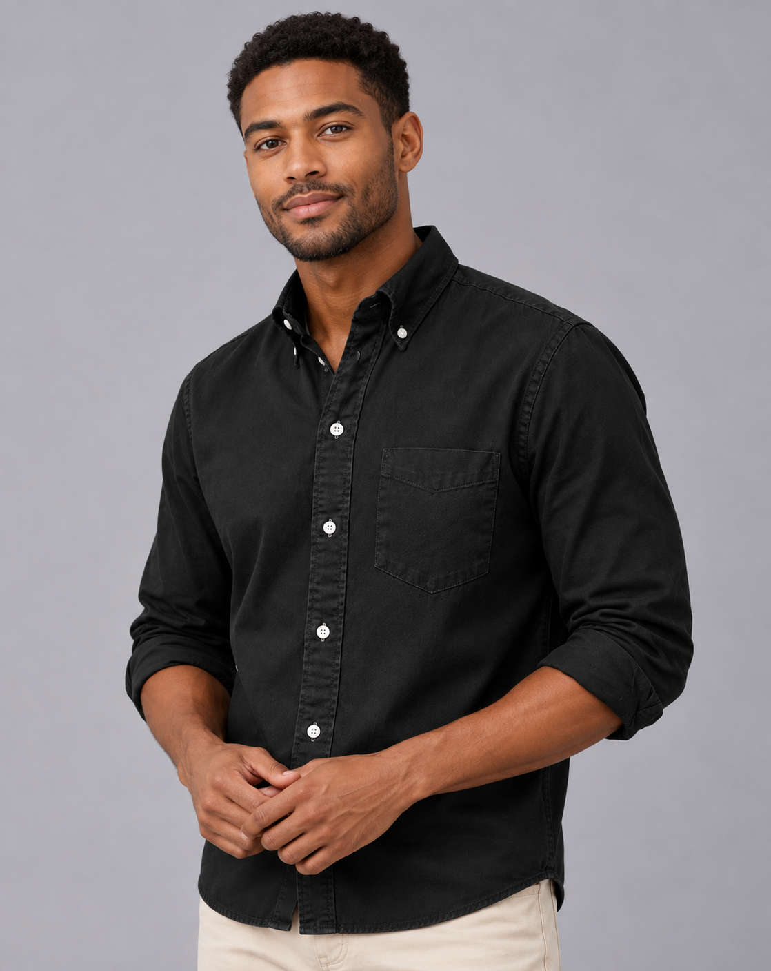 Men's Button Down Shirt Long Sleeve – Casual Shirt with Button-Down Collar and Chest Pocket, Regular Fit