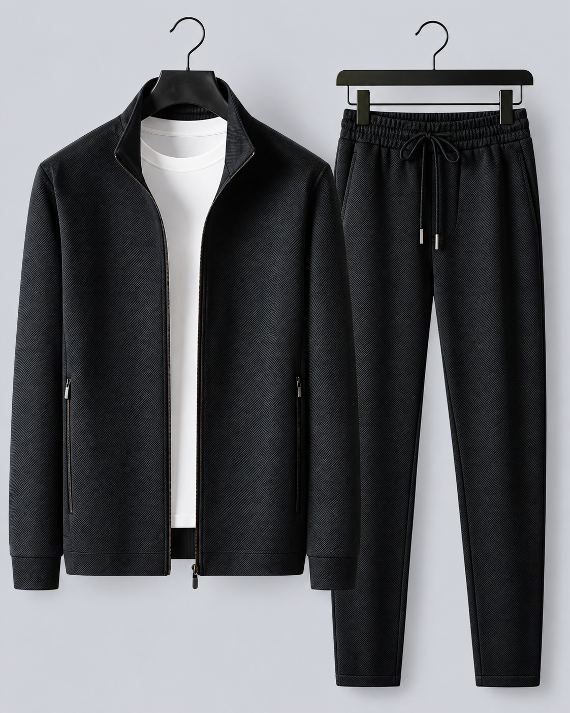 Men's Textured Tracksuit with Zip-Up Jacket and Drawstring Joggers