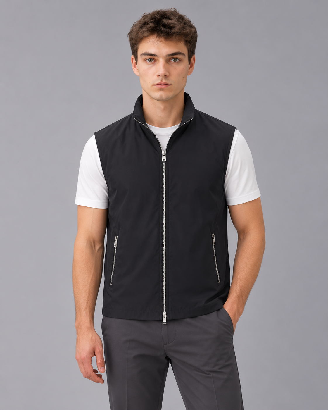 Men's Gilet with Stand Collar – Full-Zip Sleeveless Bodywarmer with Zip Pockets