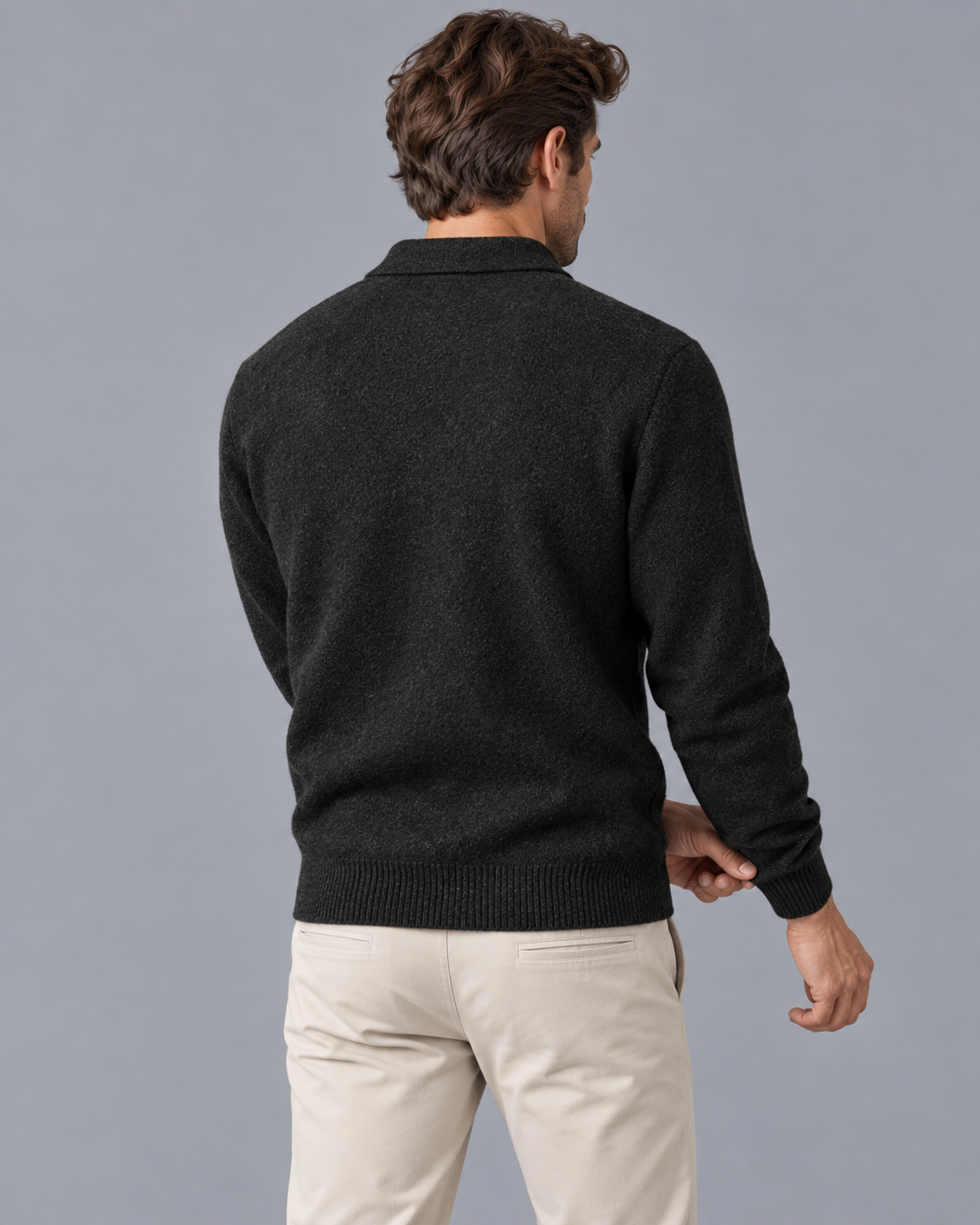 Men's Cashmere Blend Knitted Polo Jumper with Button Collar