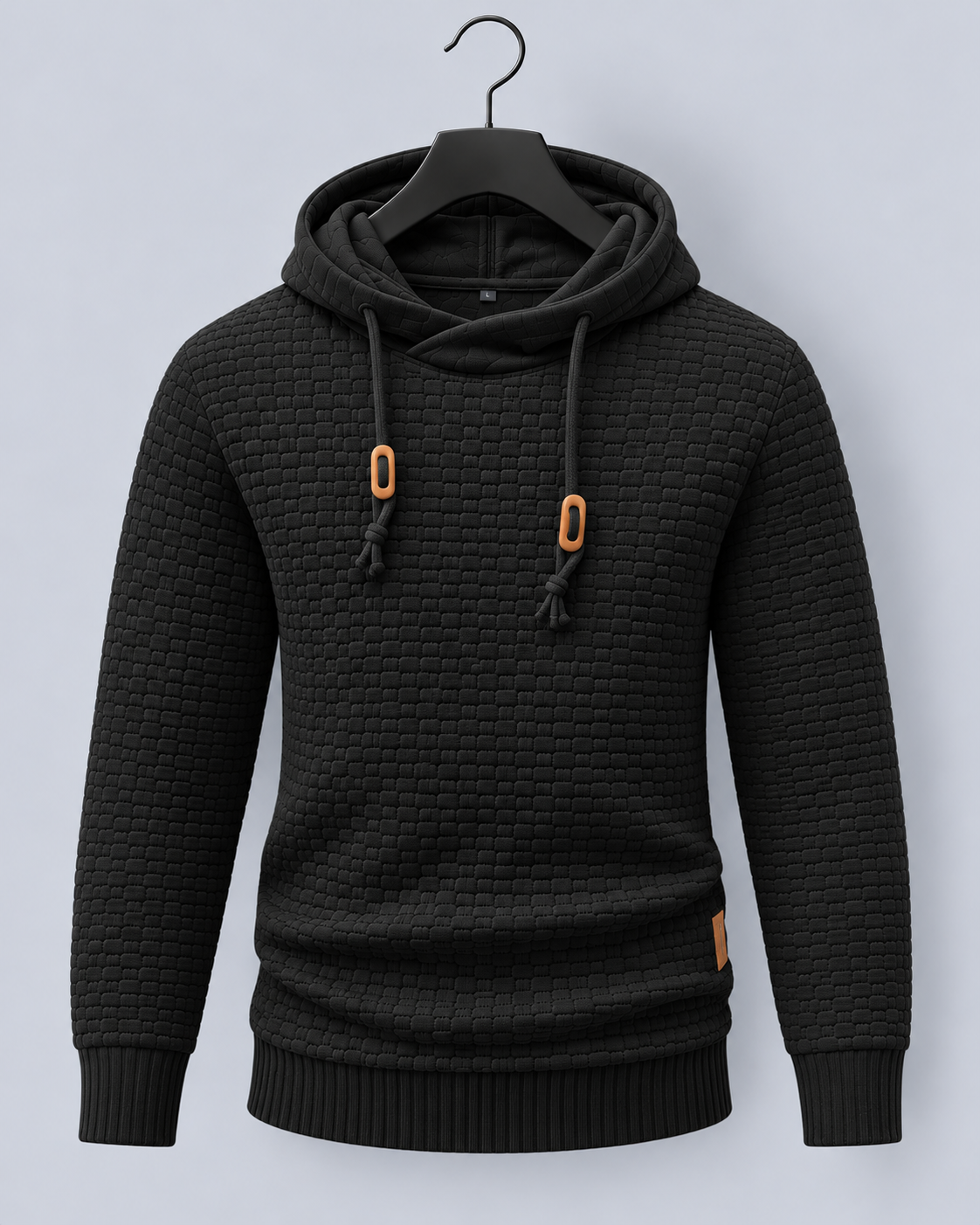 Men's Textured Hoodie with Contrast Drawstrings