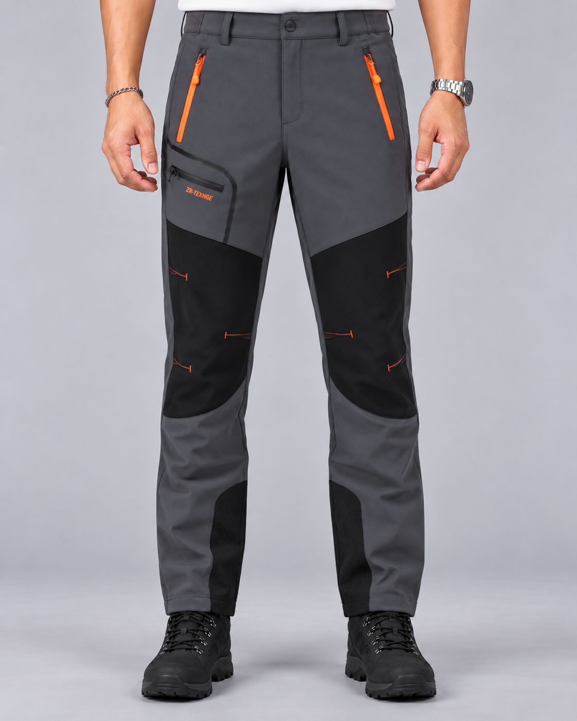 Men's Waterproof Thermal-Lined Work Trousers – Zip Pockets, Contrast Panels