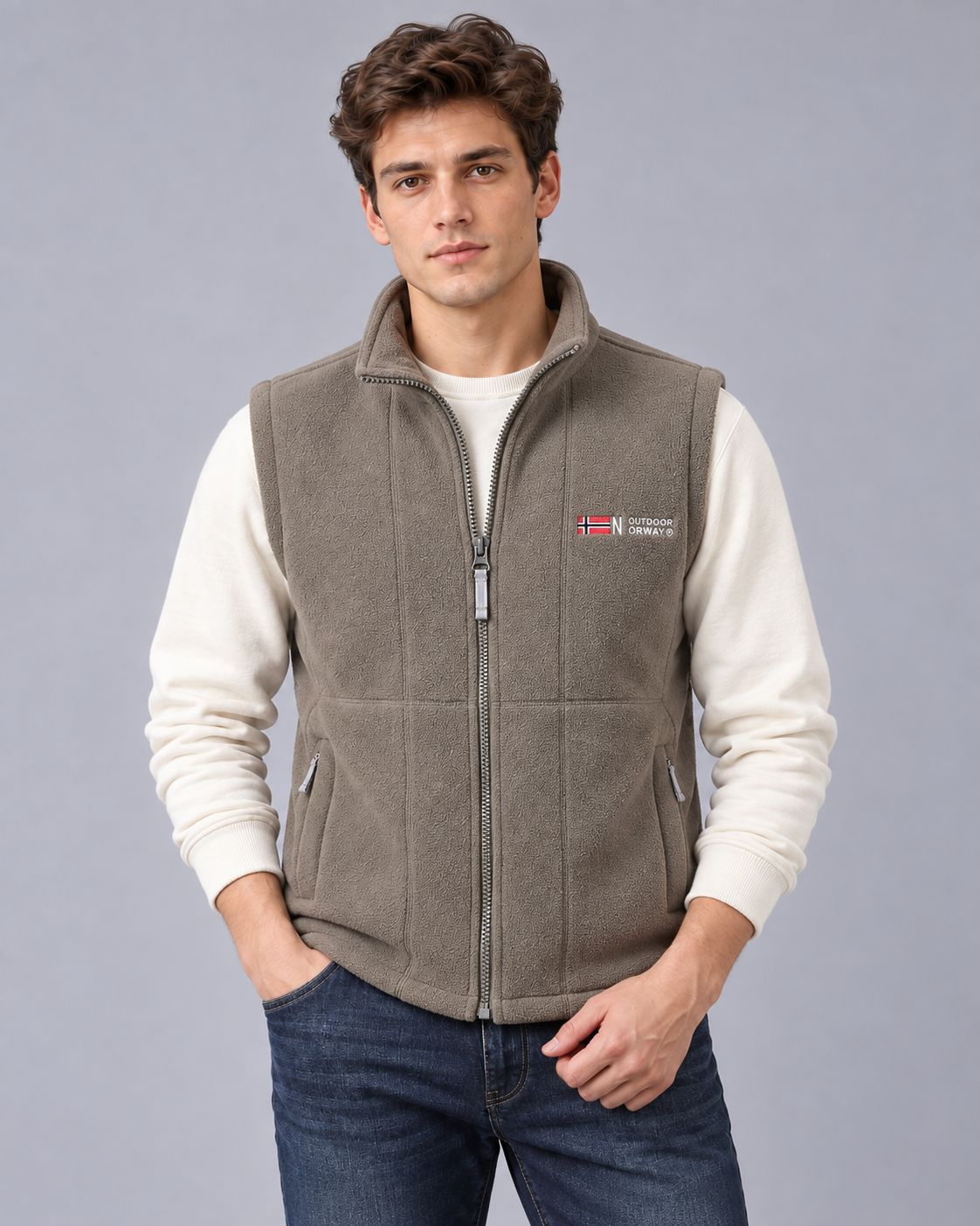 Men's Fleece Gilet – Full-Zip with Zip Pockets, Stand Collar, Regular Fit