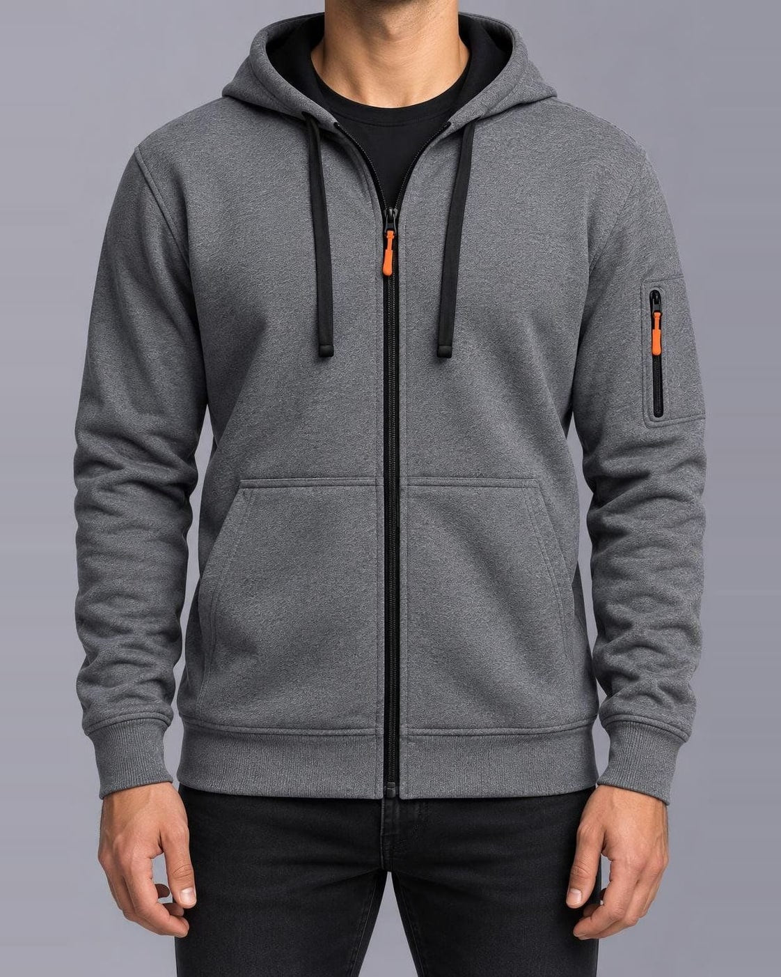 Men's Zip-Up Hoodie – Full Zip, Regular Fit – Gray