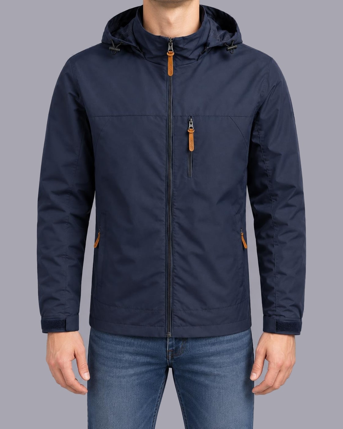 Men's Hooded Windbreaker – Full Zip, Regular Fit – Navy