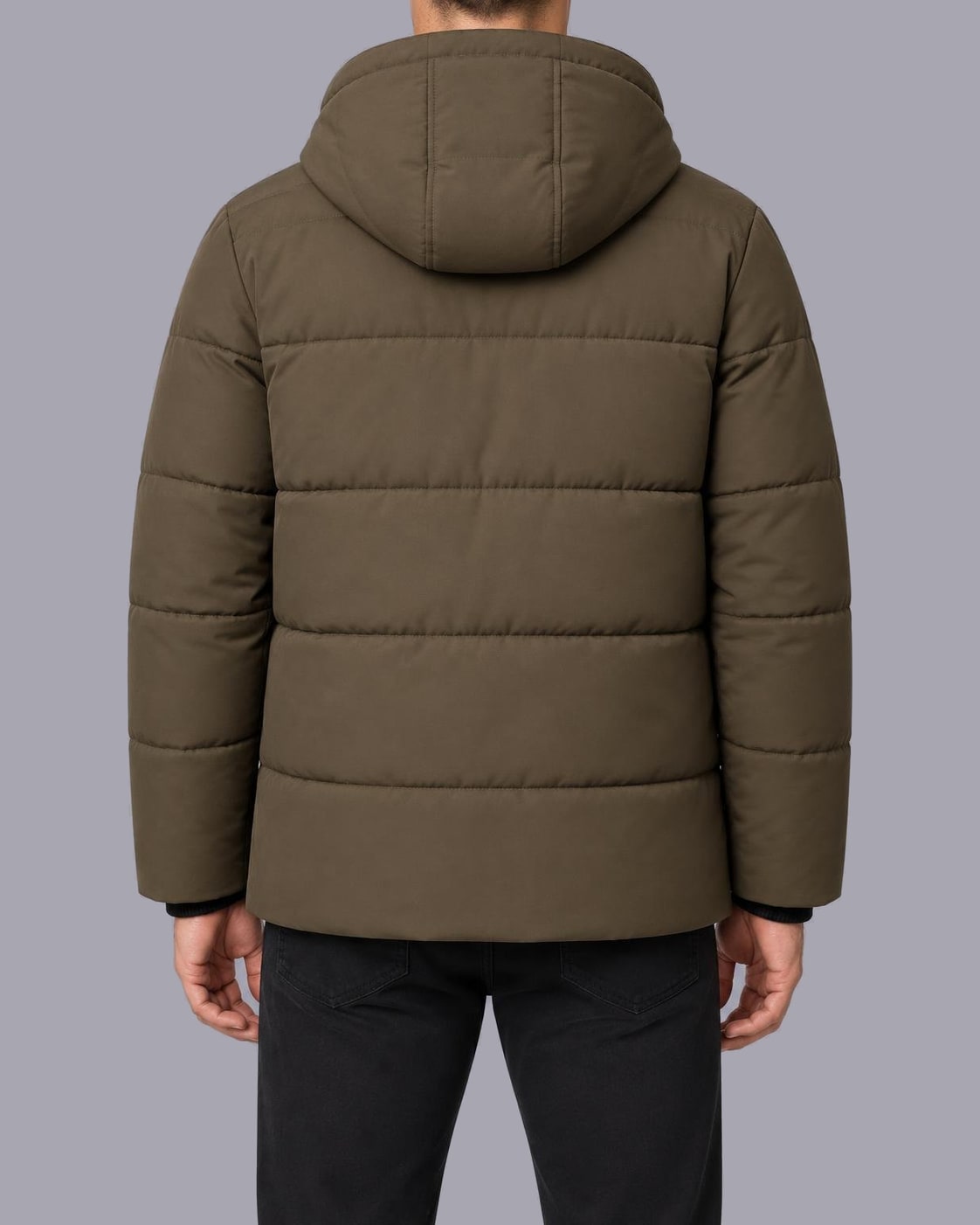 Men's Quilted Puffer Jacket – Plush-Lined Hood, Regular Fit – Brown – back