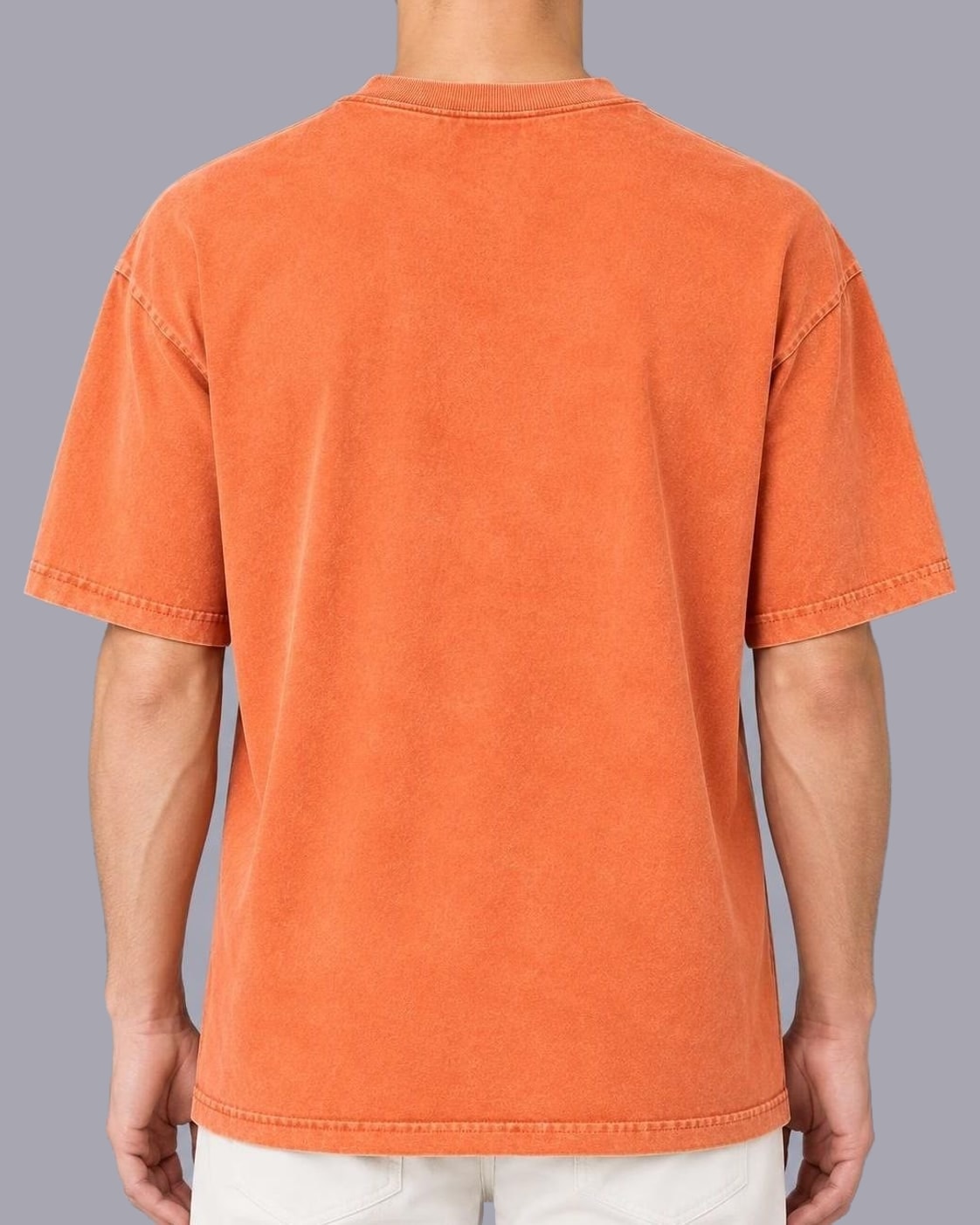 Men's Oversized Heavyweight Cotton T-Shirt – Mineral Wash Finish – Orange – back