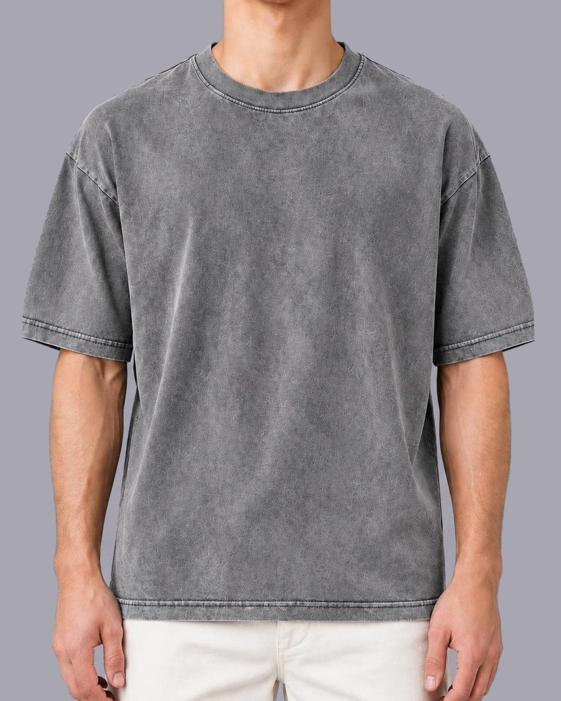 Men's Oversized Heavyweight Cotton T-Shirt – Mineral Wash Finish – Gray