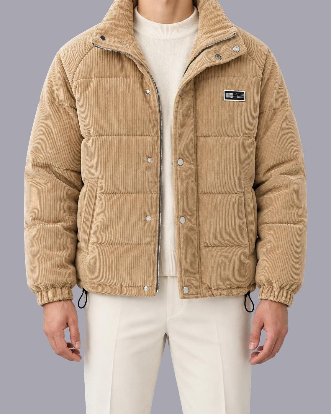 Men's Quilted Corduroy Jacket – Padded Winter Coat, Regular Fit – Beige