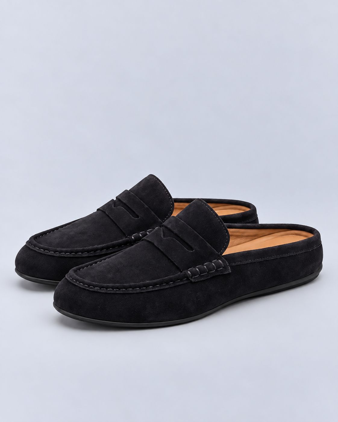Men's Suede-Look Loafers – Backless Penny Mules, Slip-On Style