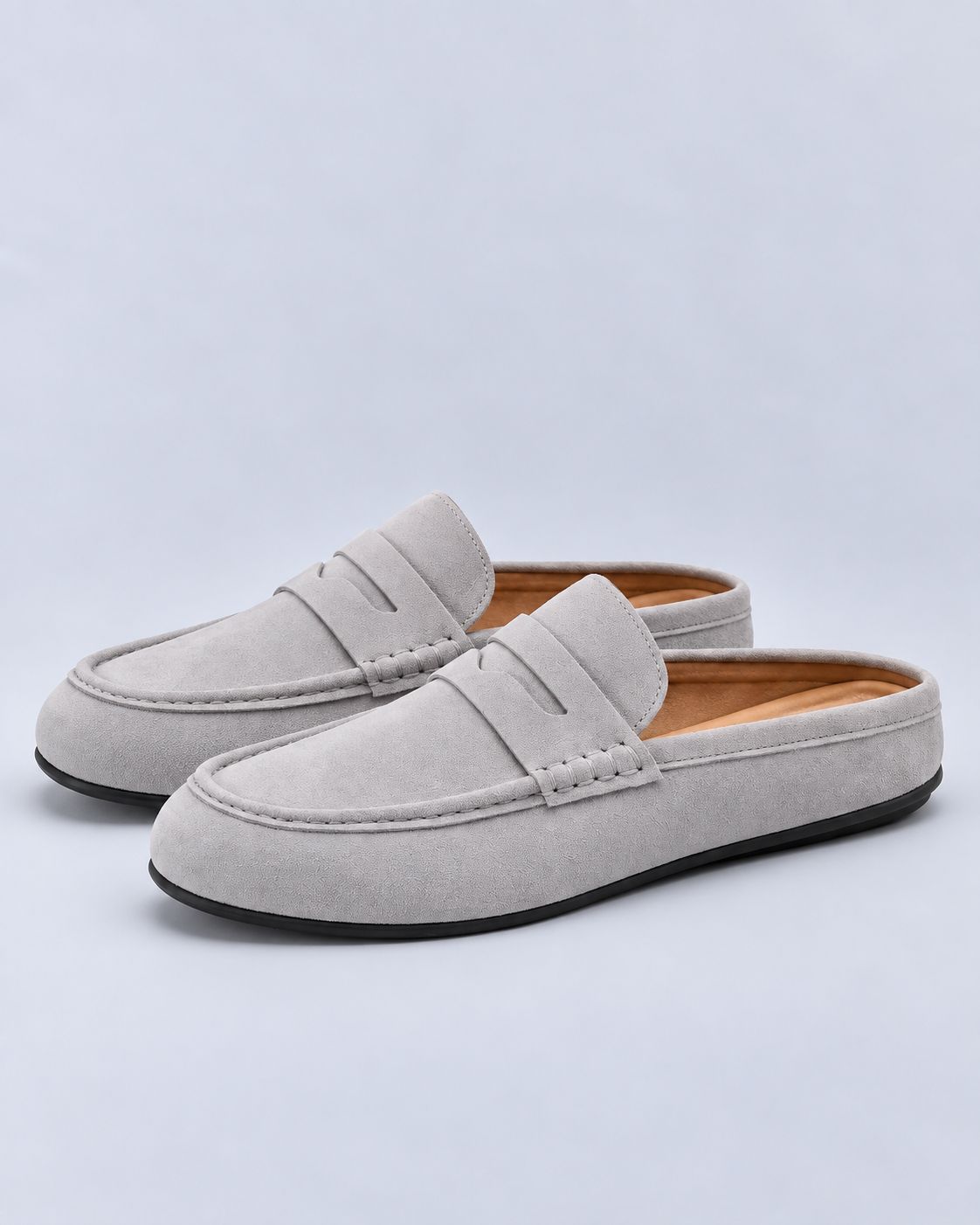 Men's Suede-Look Loafers – Backless Penny Mules, Slip-On Style