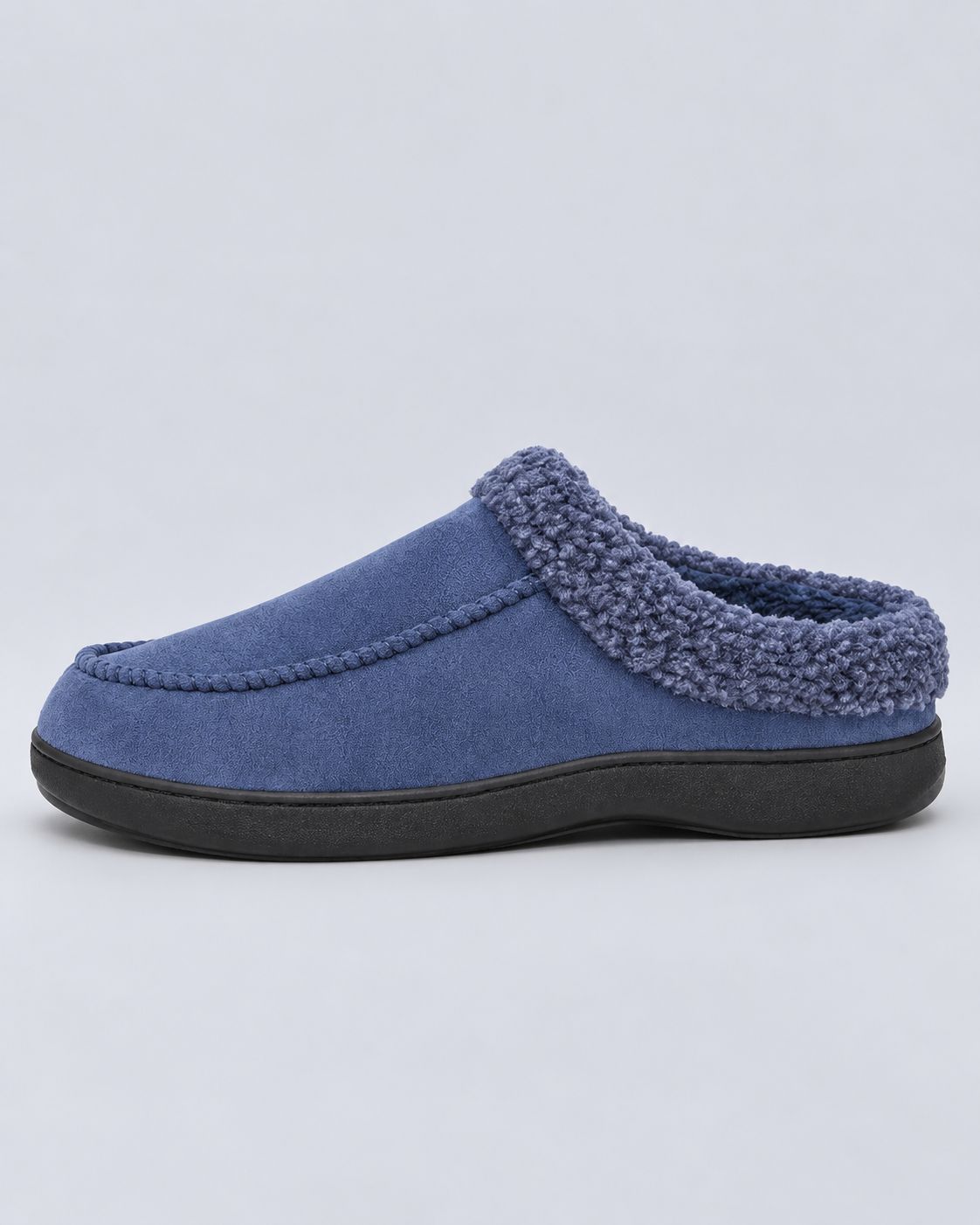 Men's Suede Slippers – Fleece-Lined, Backless Slip-On with TPR Sole