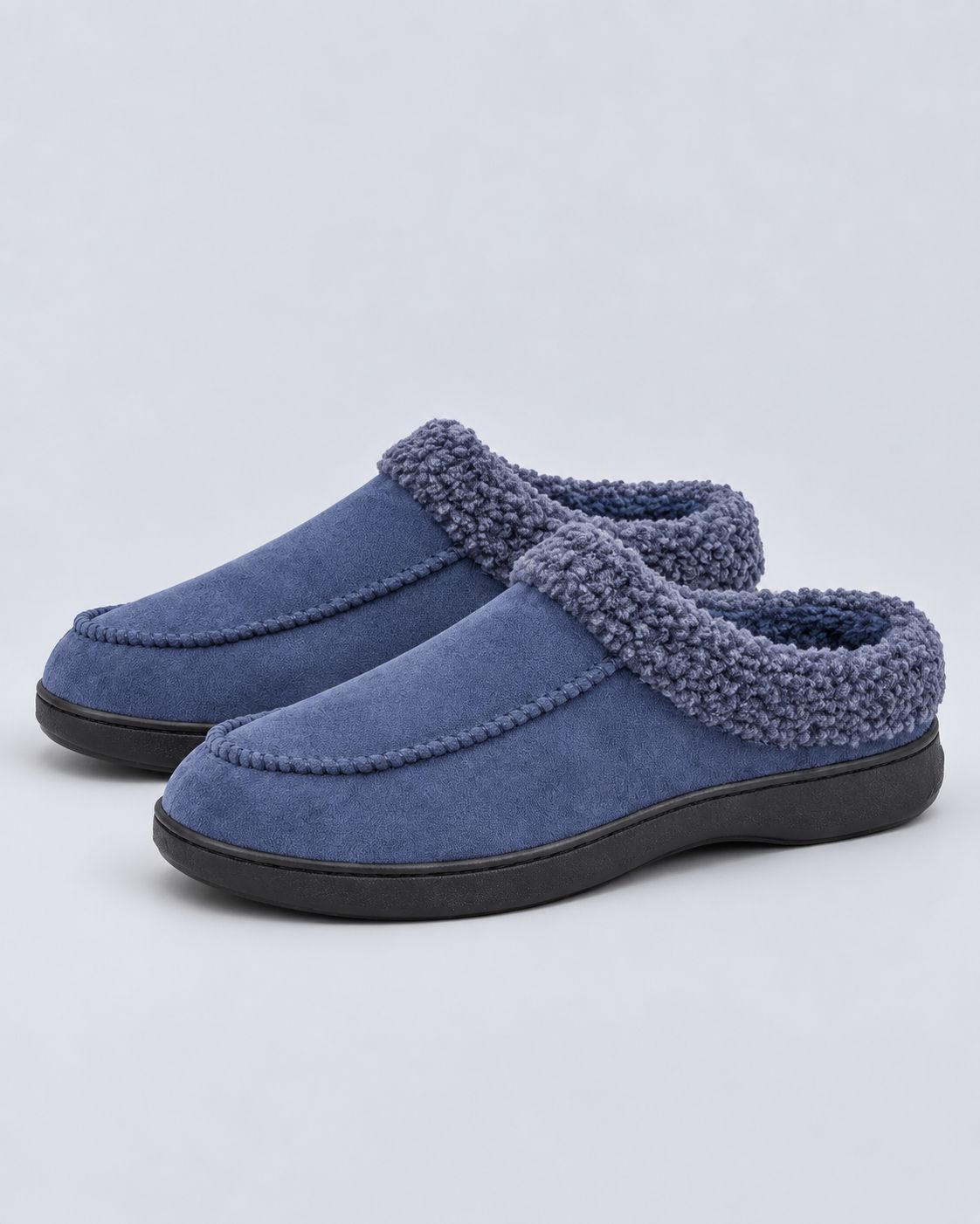 Men's Suede Slippers – Fleece-Lined, Backless Slip-On with TPR Sole