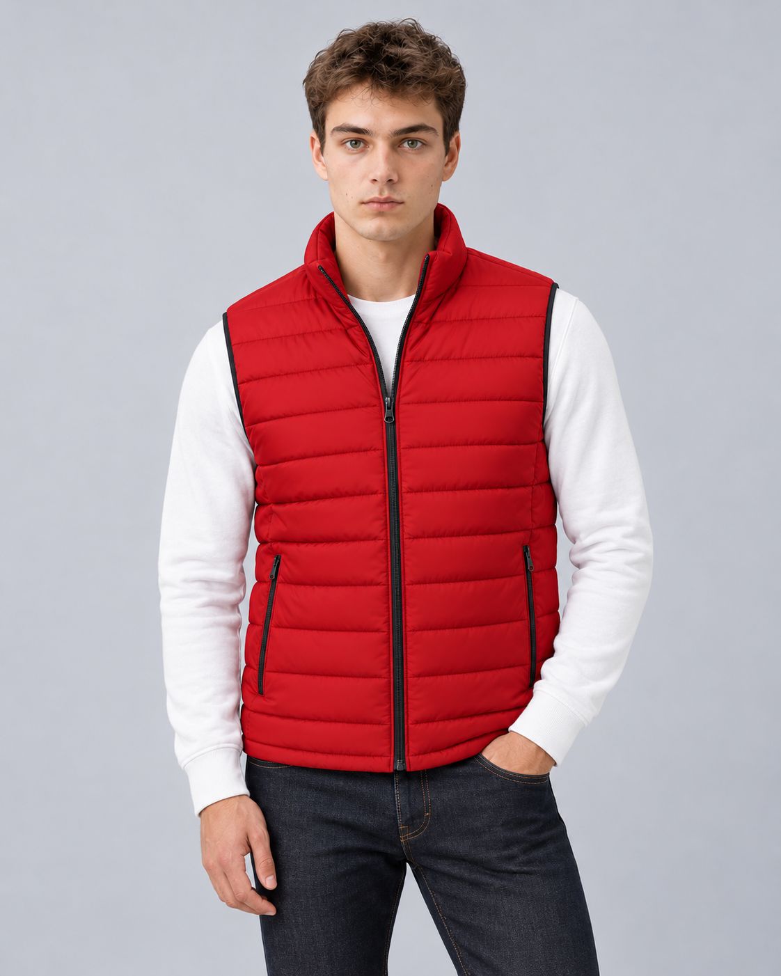 Men's Gilet – Lightweight Quilted Zip-Up Vest with Stand Collar, Regular Fit