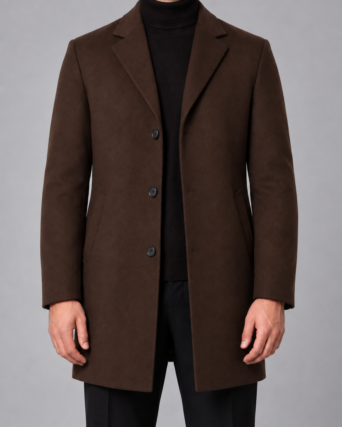 Men's Single-Breasted Wool Coat Notch Lapel Tailored