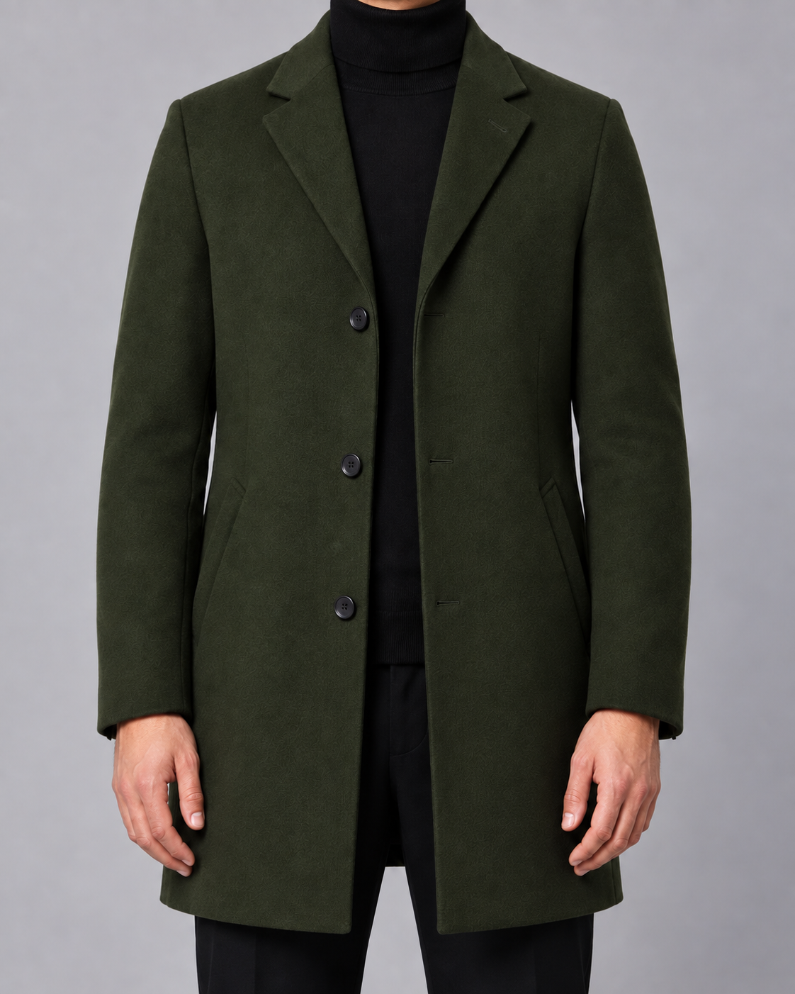 Men's Single-Breasted Wool Coat Notch Lapel Tailored