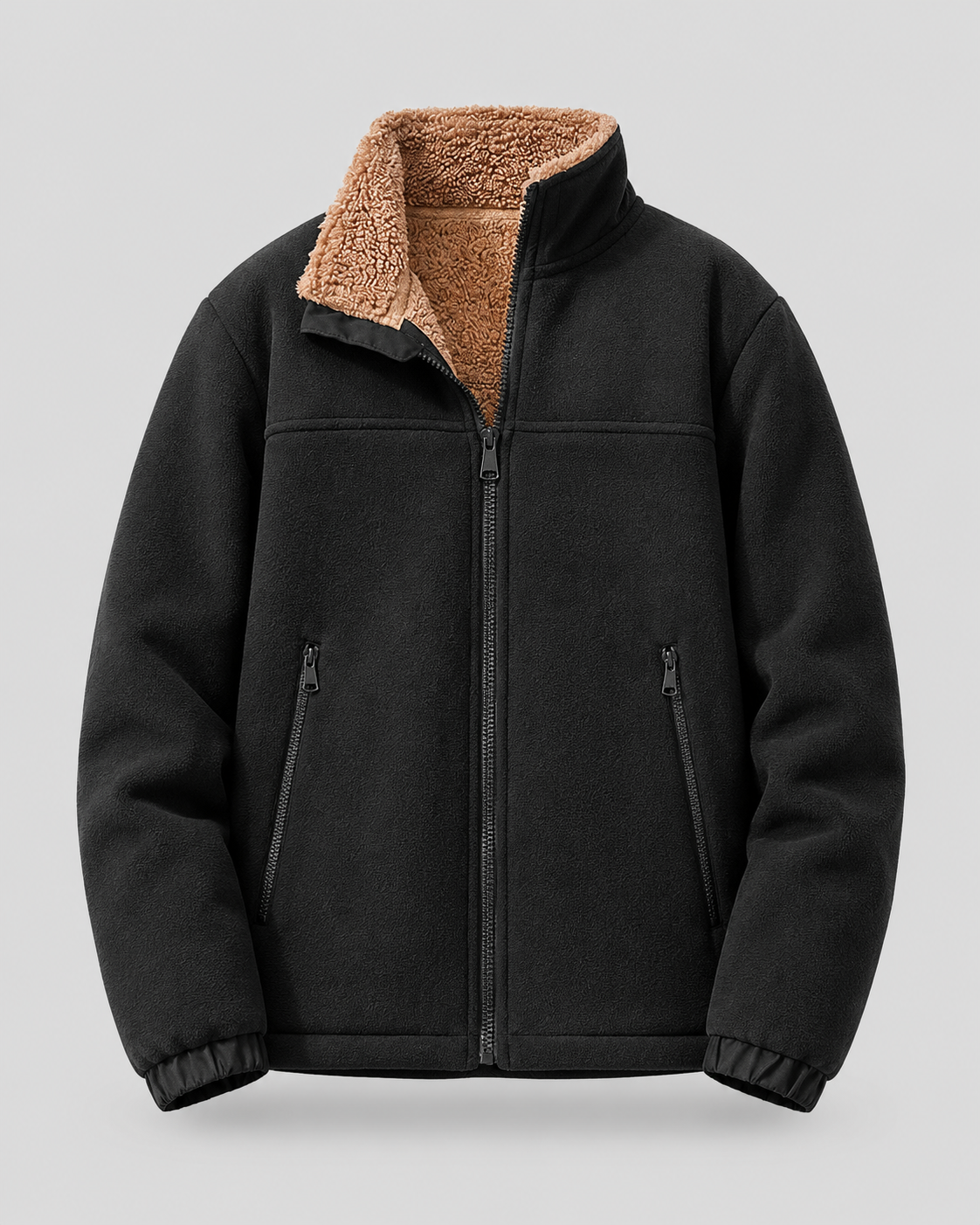 Men's Sherpa Fleece Jacket – Full Zip, Stand Collar, Regular Fit