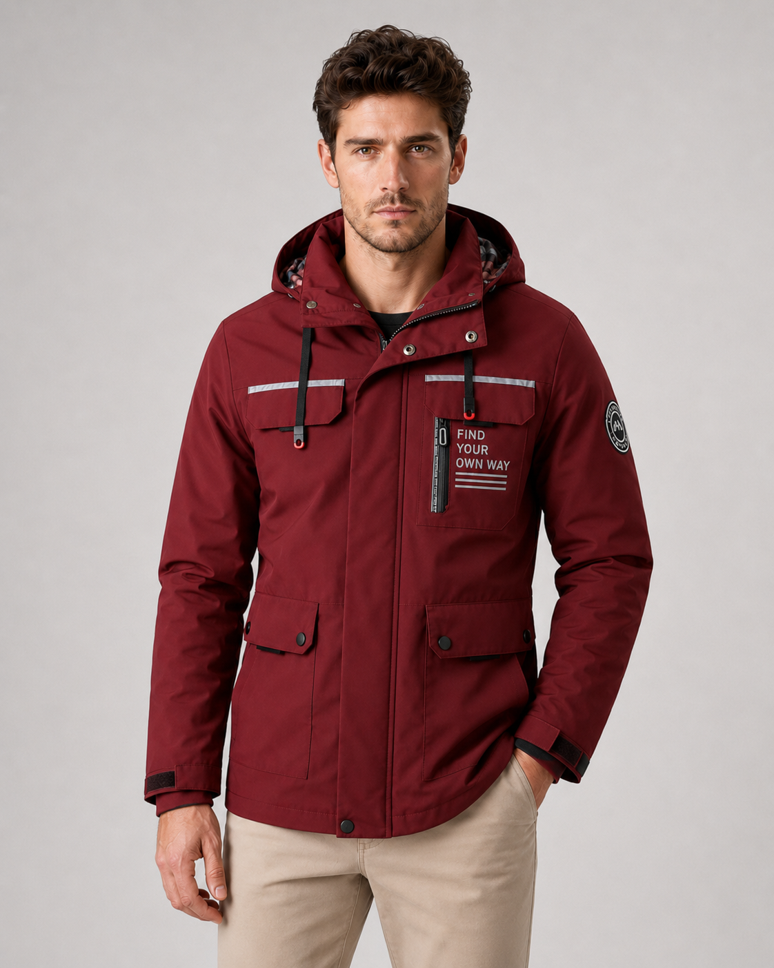 Men's Hooded Utility Parka – Multi-Pocket, Storm Flap, Regular Fit