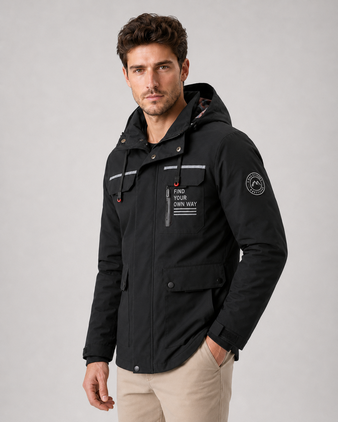 Men's Hooded Utility Parka – Multi-Pocket, Storm Flap, Regular Fit
