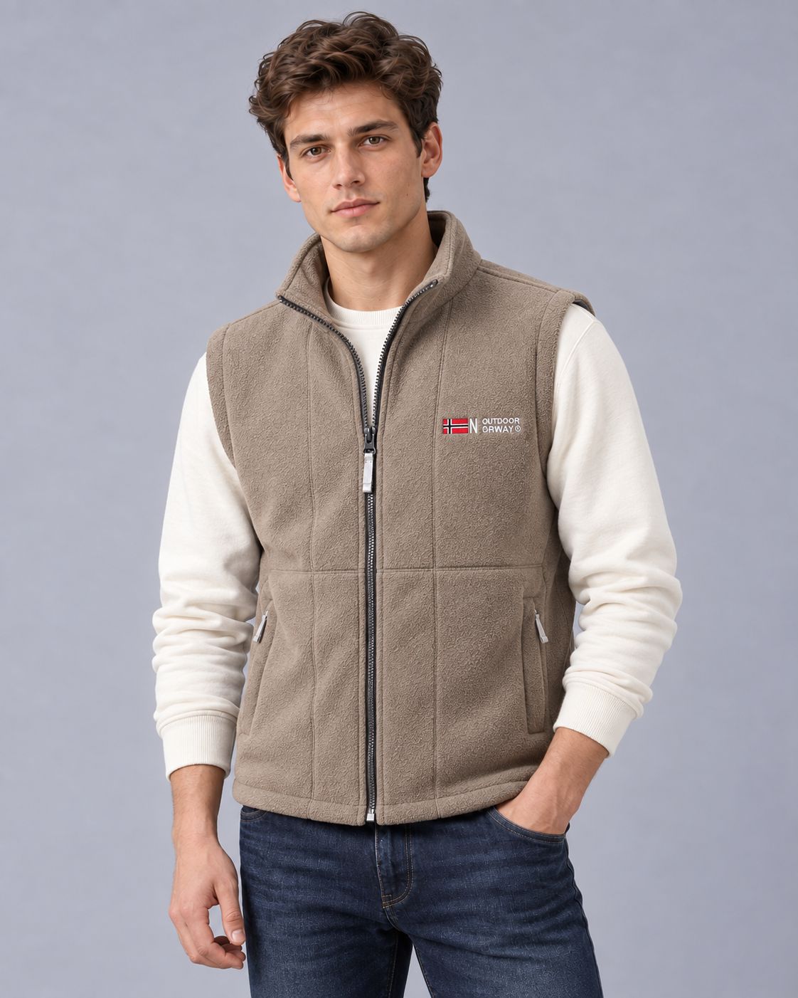 Men's Fleece Gilet – Full-Zip with Zip Pockets, Stand Collar, Regular Fit