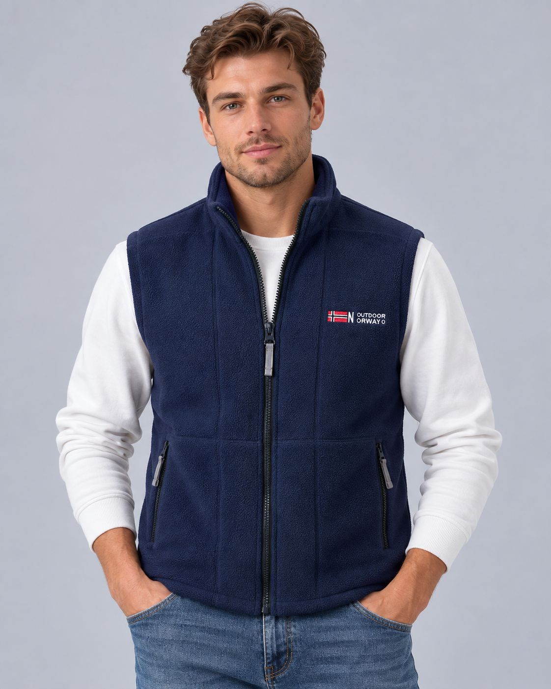 Men's Fleece Gilet – Full-Zip with Zip Pockets, Stand Collar, Regular Fit