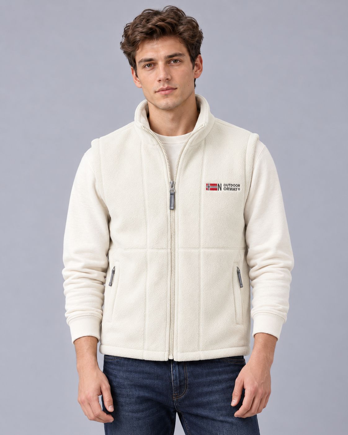 Men's Fleece Gilet – Full-Zip with Zip Pockets, Stand Collar, Regular Fit