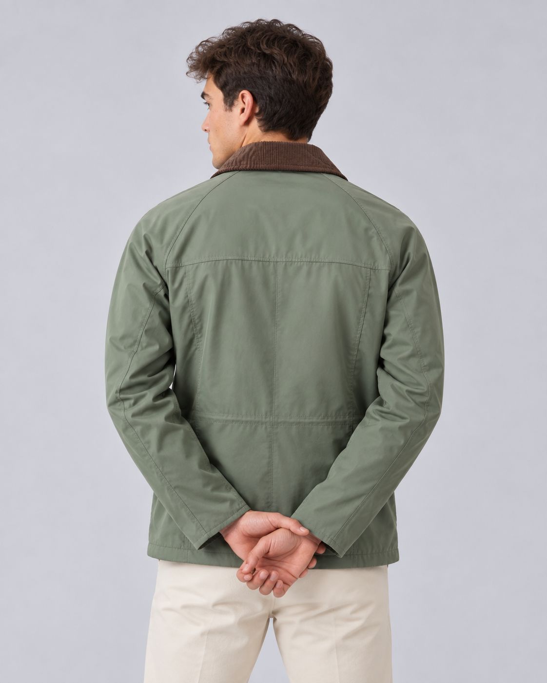 Men's Barn Jacket in Polyester – Contrast Collar, Front Zip, Relaxed Fit