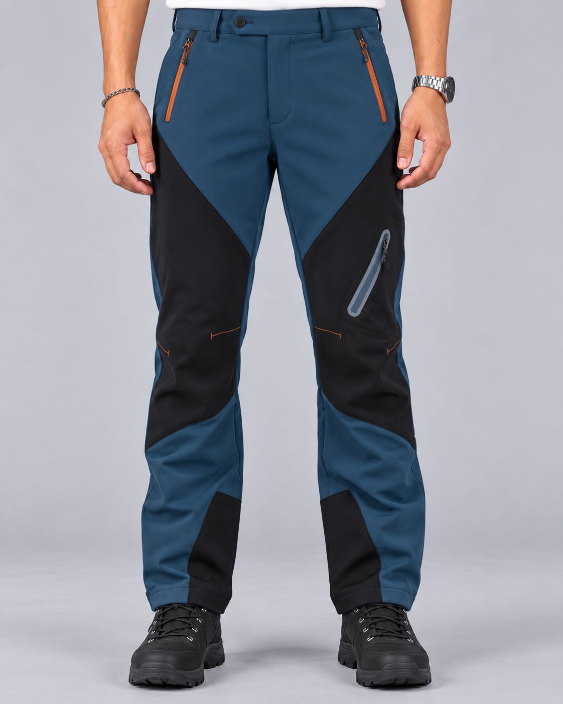 Men's Waterproof Thermal-Lined Work Trousers – Zip Pockets, Contrast Panels