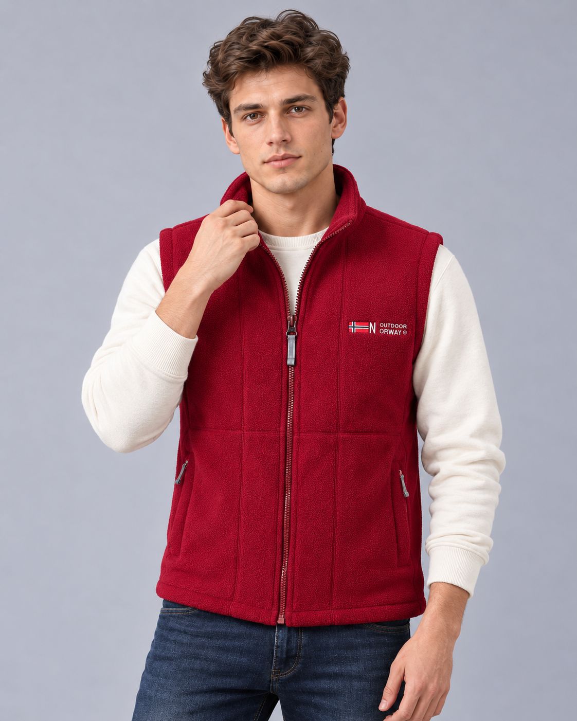 Men's Fleece Gilet – Full-Zip with Zip Pockets, Stand Collar, Regular Fit