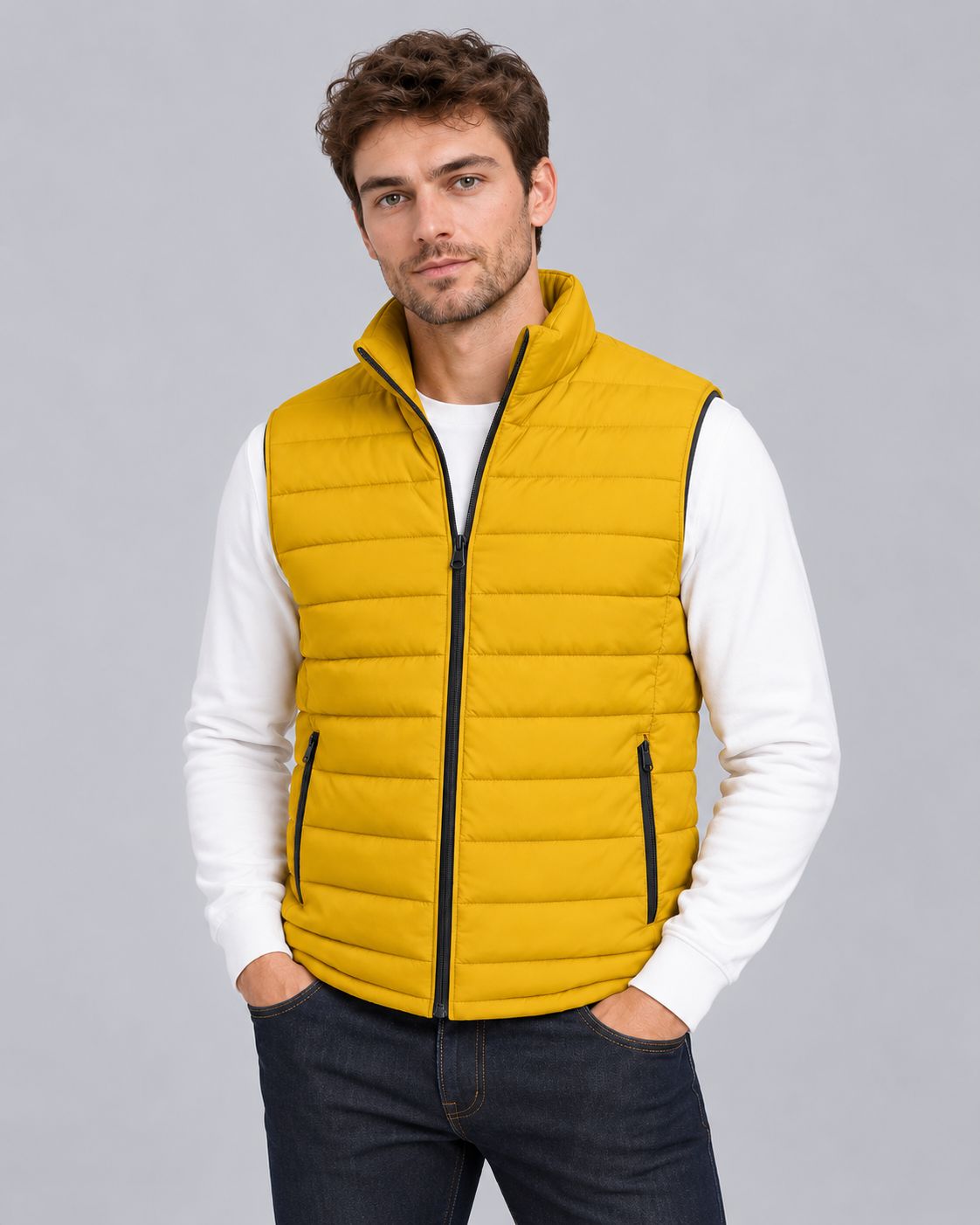 Men's Gilet – Lightweight Quilted Zip-Up Vest with Stand Collar, Regular Fit