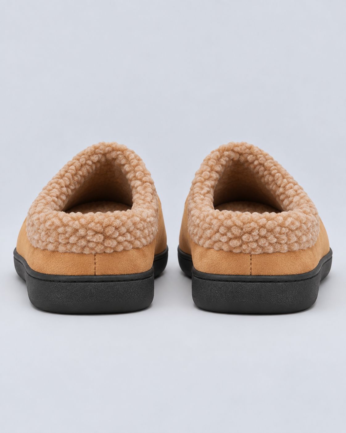 Men's Suede Slippers – Fleece-Lined, Backless Slip-On with TPR Sole